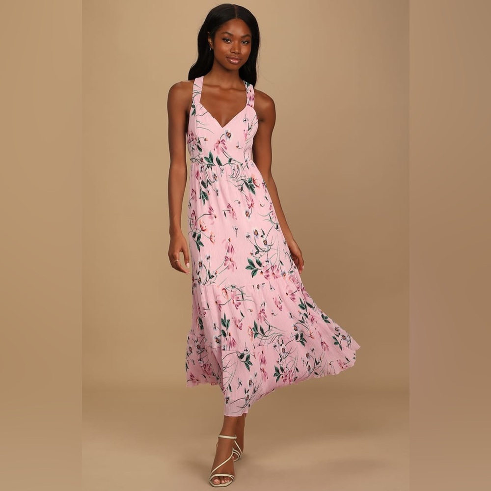 Lulus pink floral midi dress